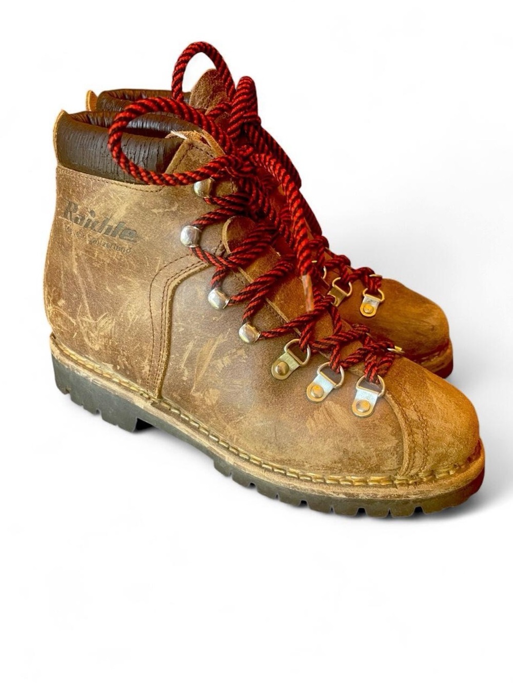 Vintage Raichle Switzerland 8580 Leather Hiking Boots Vibram Norwegian Welt w7.5